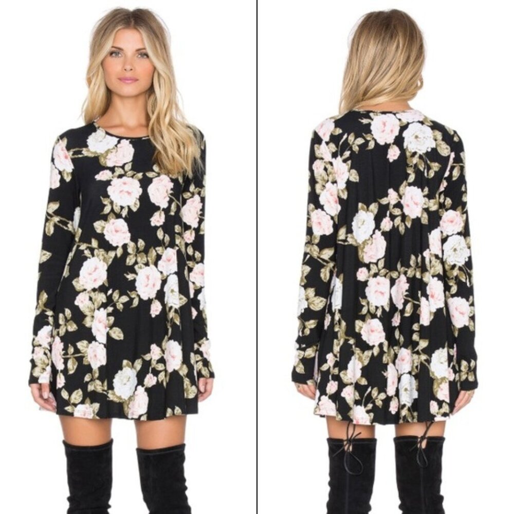 Show Me Your Mumu Tyler Bella Rose Dark Floral Tunic Mini Dress Boho Size Small